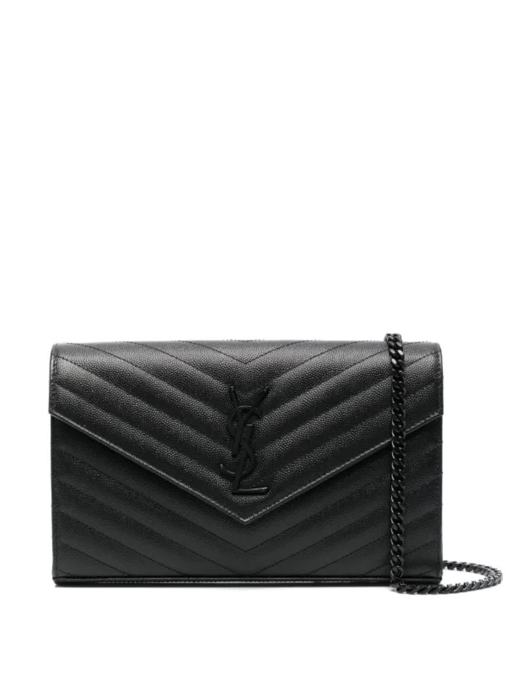 Saint Laurent Black Chevron Quilted Envelope Crossbody Wallet